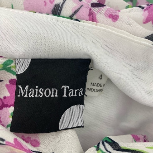 Maison Tara Size 4 V Neck Floral Print Cottagecore Dress Bell Sleeve Babydoll - Picture 9 of 10